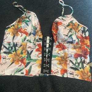PLT satin oriental floral hook and eye bralette
